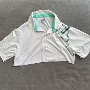 White and green cropped golf shirt